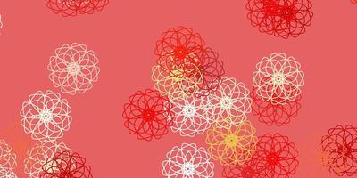 plantilla de doodle de vector rojo claro, amarillo con flores.