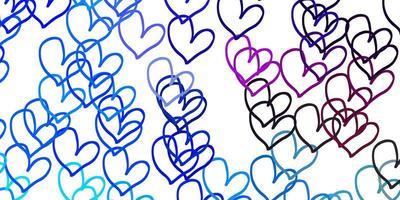 Light Pink, Blue vector template with doodle hearts.