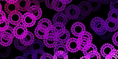 Dark purple, pink vector background with covid-19 symbols.