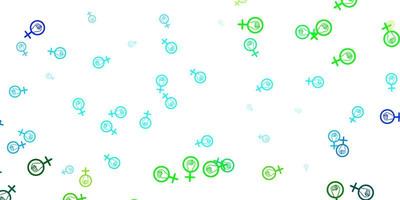 Light Blue, Green vector pattern with feminism elements.