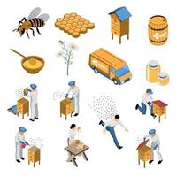 Beekeeper Honey Isometric Set Vector Illustration