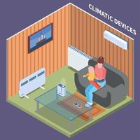 Home Climate Control Isometric Background Vector Illustration