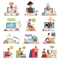 Online Courses Cartoon Set Vector Illustration