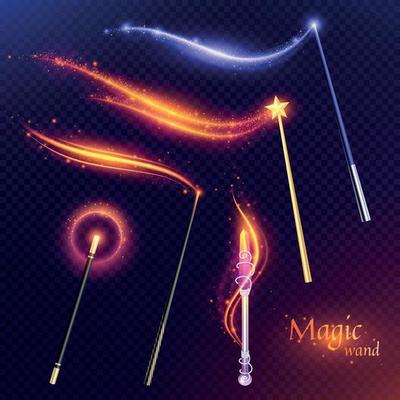 Magic Wands Transparent Set Vector Illustration