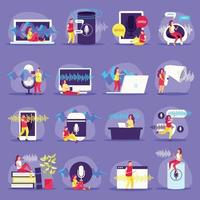 funciones de voz iconos planos vector illustration