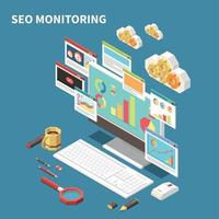 Blue Web SEO Isometric Composition Vector Illustration