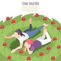 Time Together Isometric Colored Background Vector Illustration