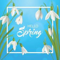 Hello Spring Flowers Poster Vector Illustration