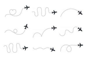 Airplane routes. Travel vector icon. Travel from start point and dotted line tracing.