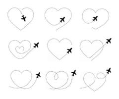 Airplane routes. Travel vector icon. Travel from start point and dotted line tracing.