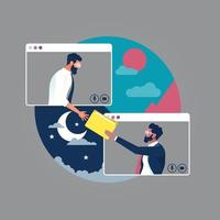 Ilustración para el concepto de tecnología de videoconferencia: trabajo en línea desde casa vector