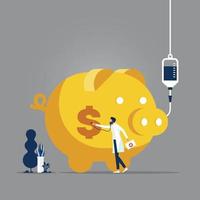 Businessman use stethoscope to check piggy bank health-Financial concept vector