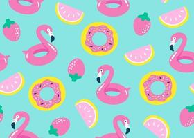 Summer pool floating with flamingo. Seamless pattern. Vector