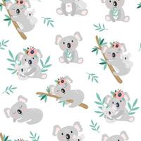 Seamless pattern with cute koala on a white background. Vector