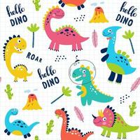 Seamless pattern with cute dinosaurs for children print. Vector