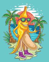 ilustración de dibujos animados de playa de plátano vector