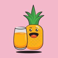 Cute pineapple character and pineapple juice vector design