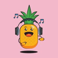 Cute pineapple cartoon plug in headphones vector