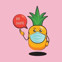 Cute pineapple fruit character wearing a mask for health vector