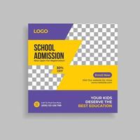 Back To School Admission Promotion Social Media Post Template Design. vector