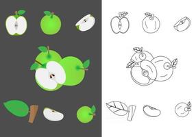 Fruit Coloring Page And Book Line Art Vector Set For Kids