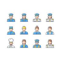 Cruise and hotel staff RGB color icons set vector