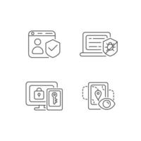 Protecting right to online privacy linear icons set vector