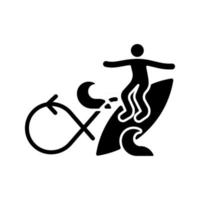 Performing roundhouse cutback in surfing black glyph icon vector