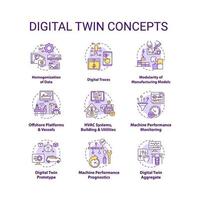 Digital twin concept icons set vector