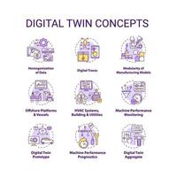 Digital twin concept icons set vector