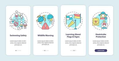 Summer beach safety onboarding mobile app page screen vector