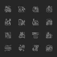 Trending hobbies chalk white icons set on dark background vector