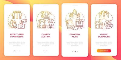 Raising money event ideas onboarding mobile app page screen vector