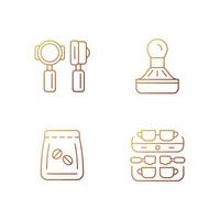 Coffee shop professional tools gradient linear vector icons set