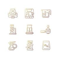 Coffee shop appliance gradient linear vector icons set