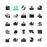 Surfing black glyph icons set on white space vector