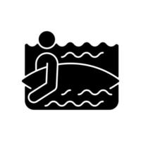 surfista entrando en el agua icono de glifo negro vector