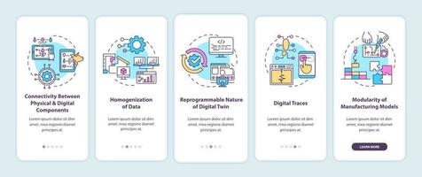 Digital twin characteristics onboarding mobile app page screen vector