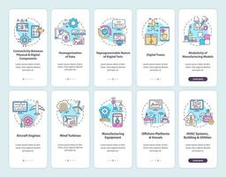 Digital twin onboarding mobile app page screen set vector