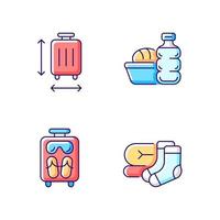 Airplane travel essential pack RGB color icons set vector