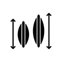 Choosing surfboard size black glyph icon vector