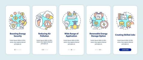 Hydrogen technologies benefits onboarding mobile app page screen vector