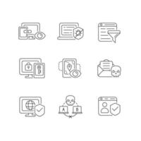 Internet surveillance linear icons set vector