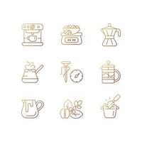 Conjunto de iconos de vector lineal degradado de cafetería