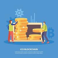 ICO Blockchain Flat Background Vector Illustration