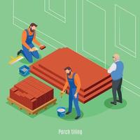 Porch Tiling Isometric Background Vector Illustration