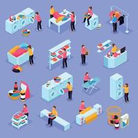 Laundry Isometric Icons Vector Illustration