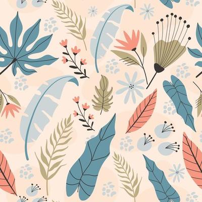 Tropical seamless pattern, hand drawn illustrations.