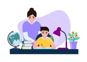 Child with Mother Doing Homework vector