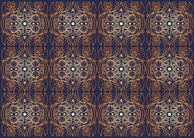 Golden textile pattern, seamless tile, trim repeating floral elements, golden stylized lines on blue background, royal textile, ornamental backdrop vector